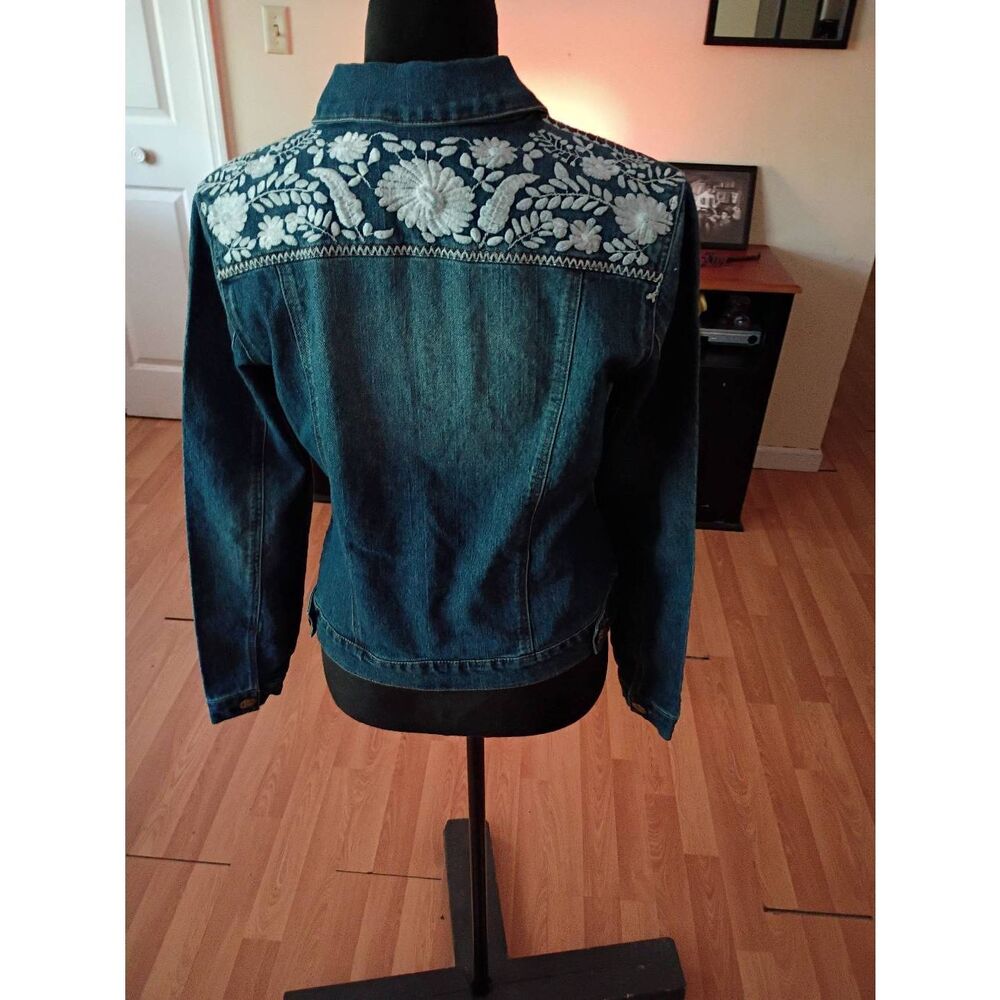 Small Hannah Button Up Denim Blue Jean Jacket Embroidered Floral Design Pockets - Picture 5 of 6